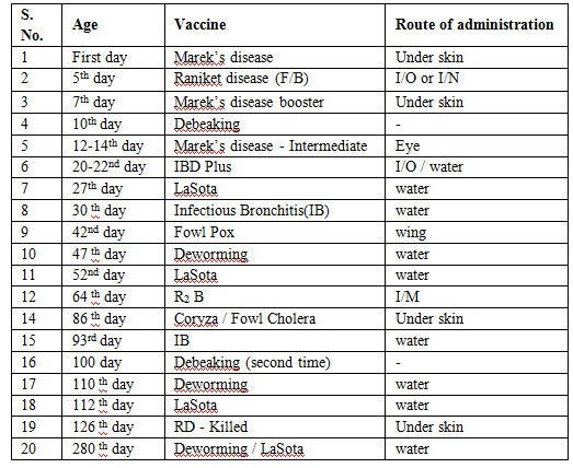 Broiler Vaccination Chart